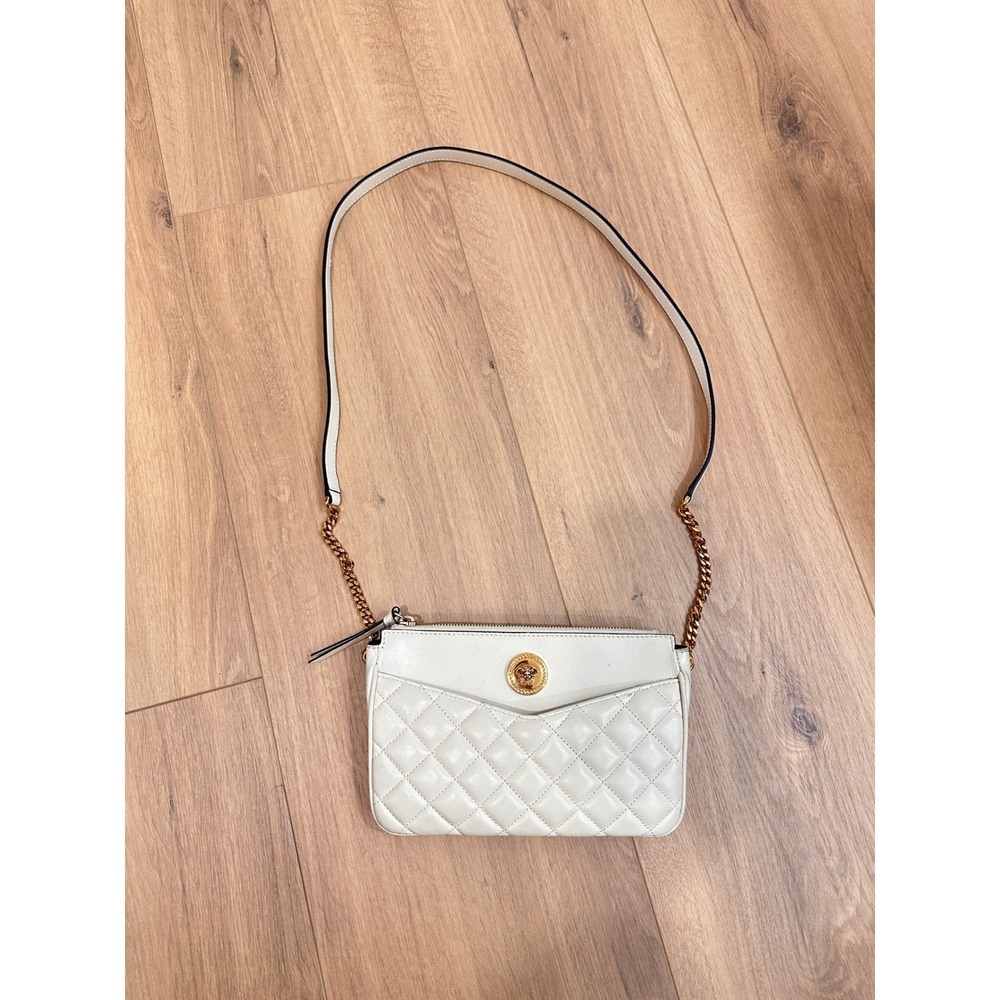Versace Quilted Lambskin Medusa Crossbody Pouch Bag Cream 1013355 1A03912